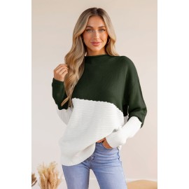 Asymmetrical Colorblock Standing Collar Sweater