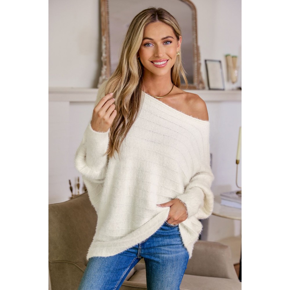 Ivory Off-Shoulder Puff Sleeve Sweater
