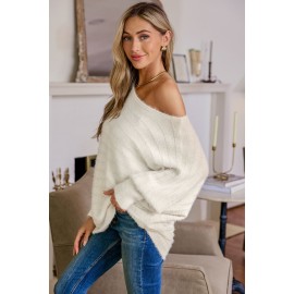 Ivory Off-Shoulder Puff Sleeve Sweater
