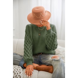 Green Honeycomb Puff Sleeve Sweater