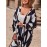 Plus Size Casual Coat, Women's Plus Colorblock Geometric Print Long Sleeve Hooded Cardigan